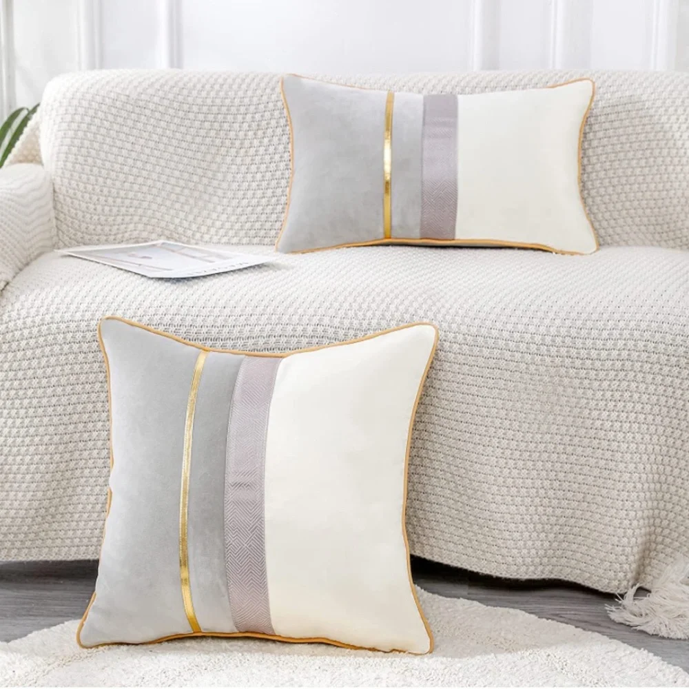 Luxury Home | Elegant Grey & Ivory Color Block Soft Velvet Throw Pillow Cover